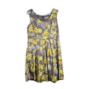R&K Originals Dress Gray & Yellow Floral Cotton Spandex Size 18 Back Zipper Midi